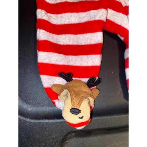 Carter's Fleece Striped Christmas Reindeer Footed Sleeper Romper Newborn - Picture 3 of 8